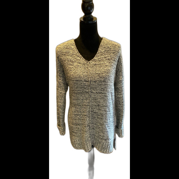 Sonoma Womens Sweater Sz Large Oversized Black & Gray Round Neck Cotton Blend - Picture 1 of 11